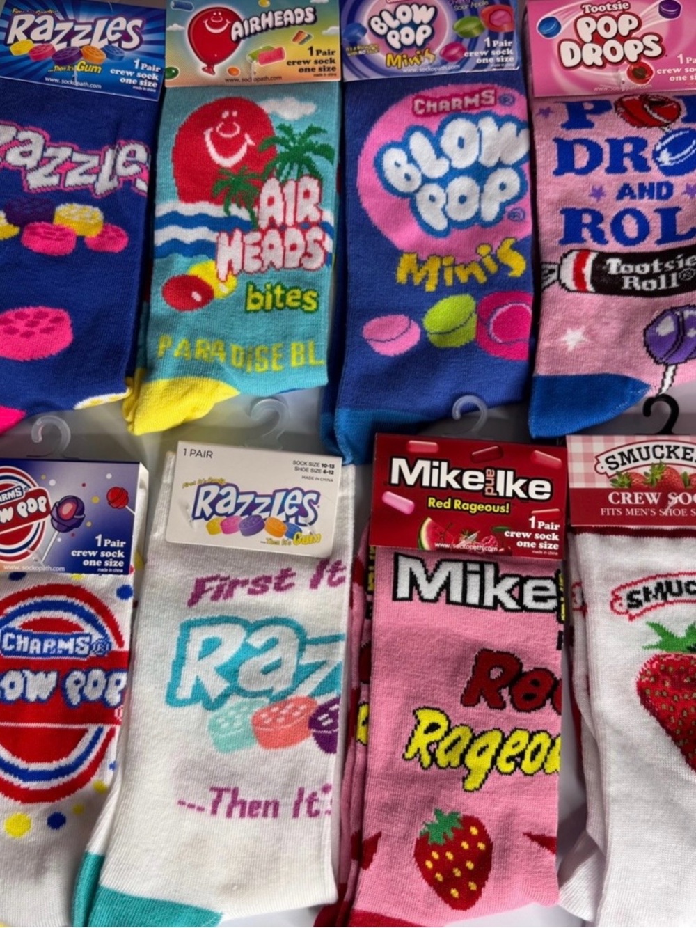 Novelty Candy Graphic Socks - Pink, Blue, White Candy women’s socks